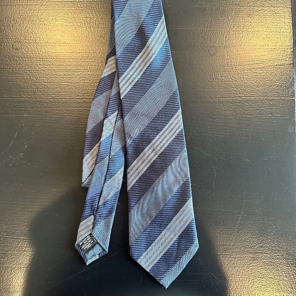 Armani Collezioni Blue & White Stripe 100% Silk Tie - EUC